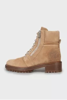 Brown embossed suede boots