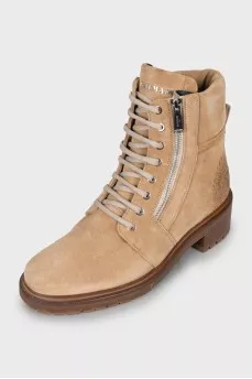 Brown embossed suede boots