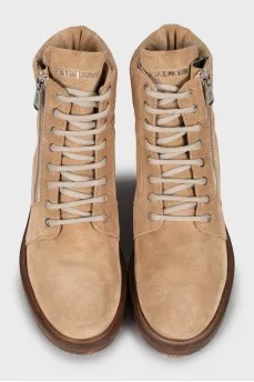 Brown embossed suede boots