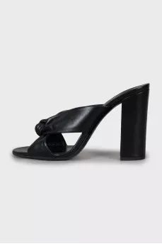 Black leather block heel sandals