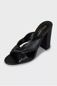 Black leather block heel sandals