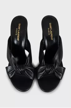 Black leather block heel sandals