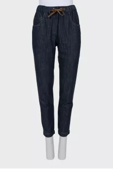 Dark blue jeans with elastic waistband