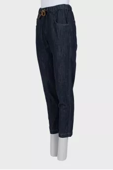 Dark blue jeans with elastic waistband