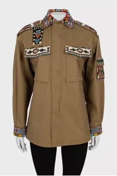 Khaki jacket decorated with beads