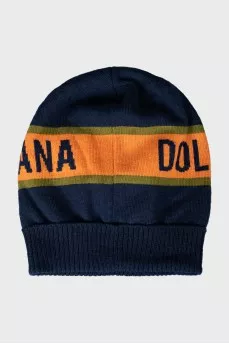 Knitted hat with branded print