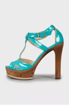 Blue patent leather sandals