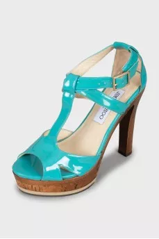 Blue patent leather sandals