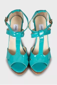 Blue patent leather sandals