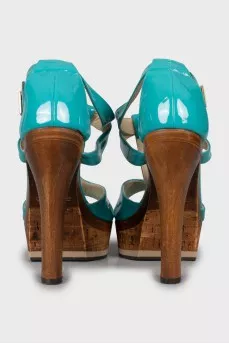 Blue patent leather sandals