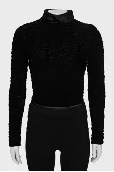 Velour blouse with a high neck