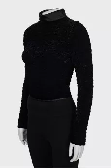 Velour blouse with a high neck