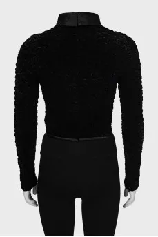 Velour blouse with a high neck