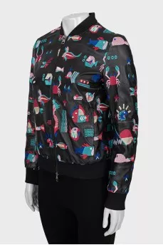 Leather bomber jacket decorated with embroidery
