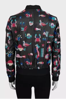 Leather bomber jacket decorated with embroidery