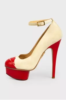 Beige suede stiletto heels