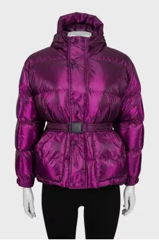 Quilted down jacket with belt