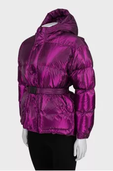 Quilted down jacket with belt