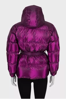 Quilted down jacket with belt