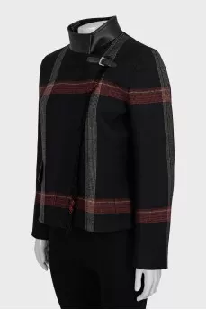 Wool jacket with leather collar