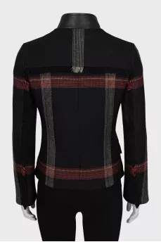 Wool jacket with leather collar