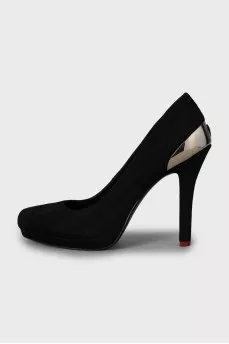 Suede shoes with metallic decor