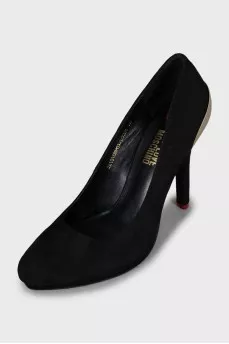 Suede shoes with metallic decor