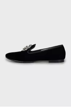 Velour shoes decorated with rhinestones