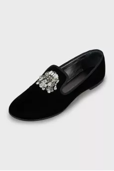 Velour shoes decorated with rhinestones