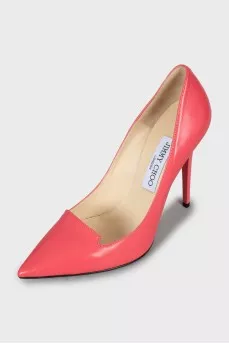 Pink leather stiletto heels