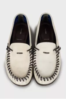 Men's white suede loafers