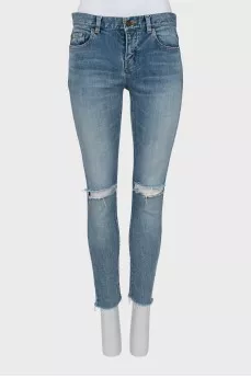 Blue jeans with raw hem