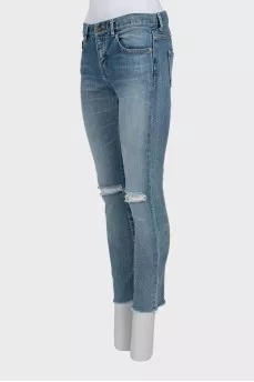 Blue jeans with raw hem