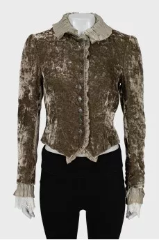 Cropped velour jacket with tag