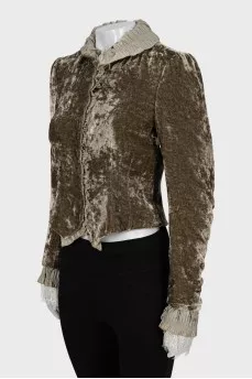 Cropped velour jacket with tag