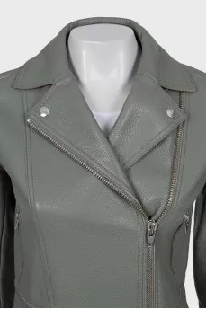 Cropped green leather jacket