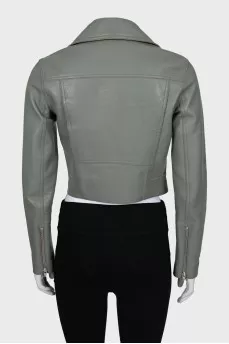 Cropped green leather jacket