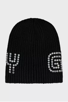 Woolen hat decorated with rhinestones