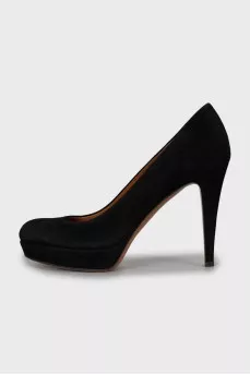 Black suede wedge heel shoes