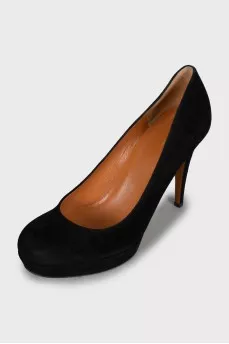 Black suede wedge heel shoes