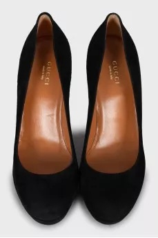 Black suede wedge heel shoes