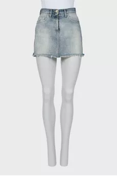 Denim mini skirt with raw edge