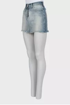 Denim mini skirt with raw edge