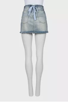Denim mini skirt with raw edge