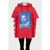 Red oversized hoodie with print