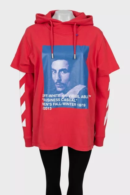 Red oversized hoodie with print