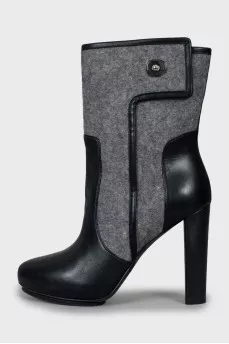 Ankle boots made of textile and leather with heels
