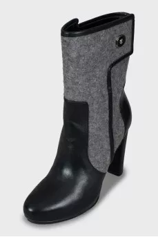 Ankle boots made of textile and leather with heels