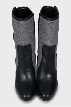 Ankle boots made of textile and leather with heels