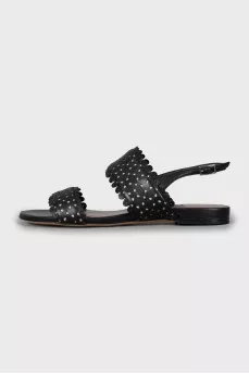 Leather sandals with perforated pattern